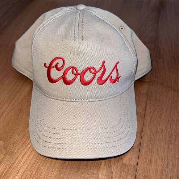 American Needle Other - Coors Beer Hat American Needle Khaki Red‎ Script Logo Snapback Tan Golf Cap NWOT